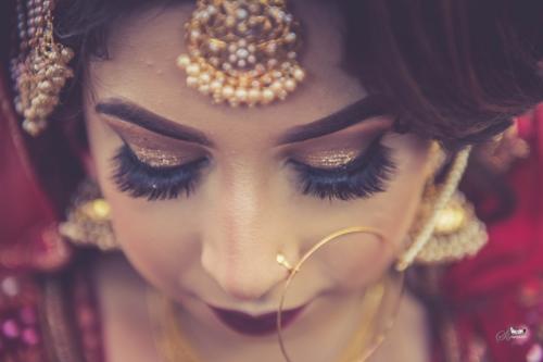 beauty of bride overwhelmed with shyness